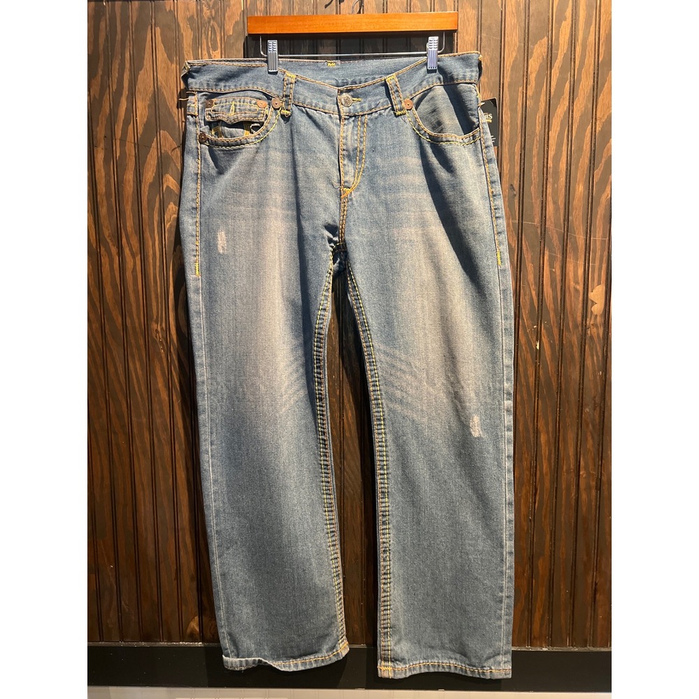 True Religion Ricky Super T Straight Leg Jeans Medium Wash Blue Denim Mens 38x31